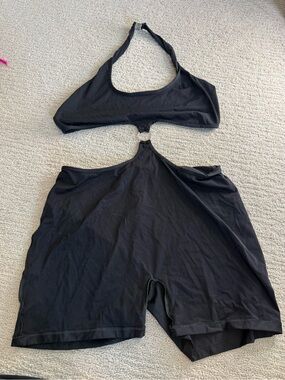 Devil Walking Black Two-Piece Cutout Romper Set